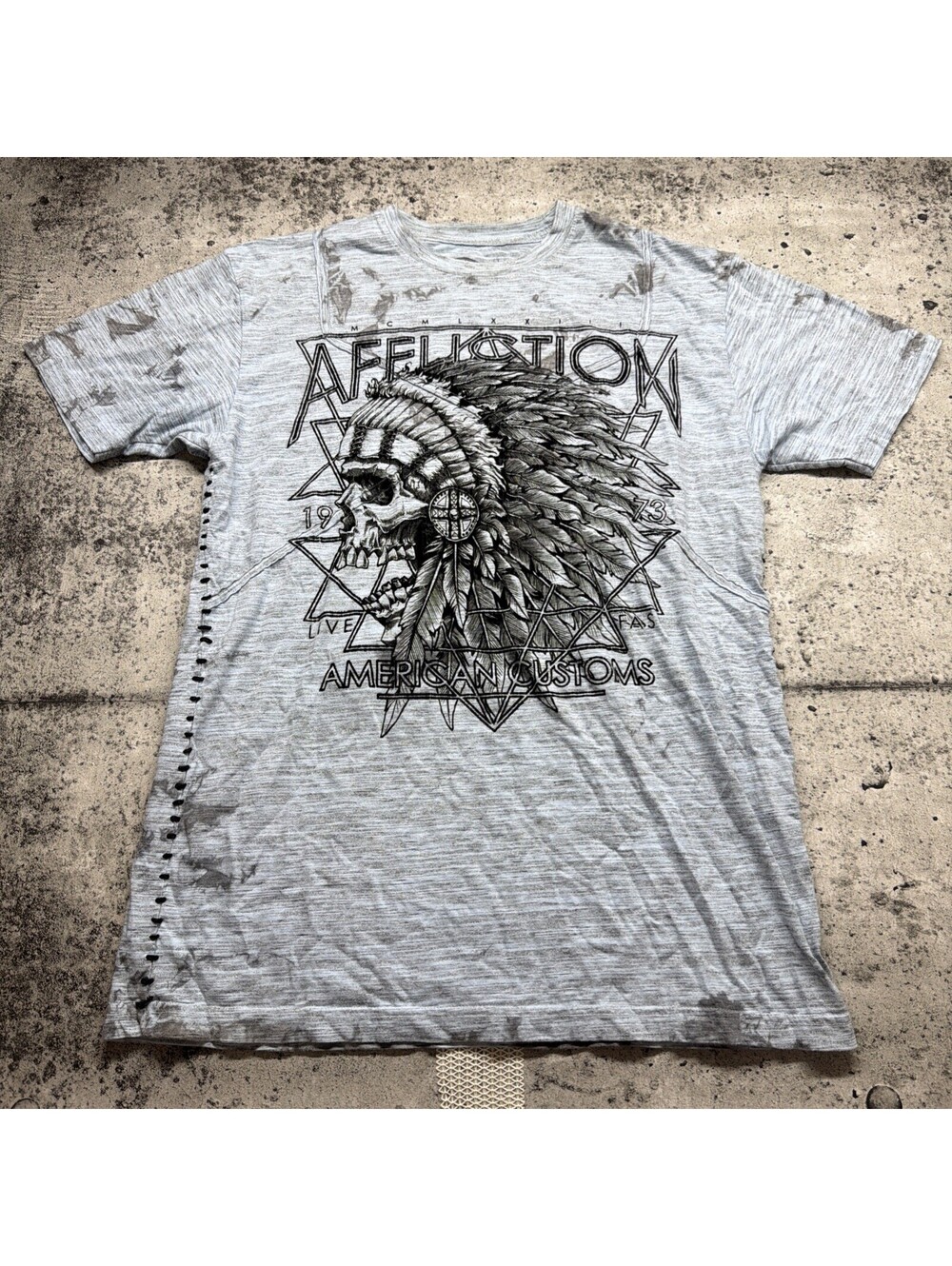 Affliction Shirt Mens XL Blue  Skull Live Fast American Customs Tee Shirt